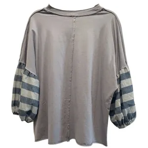Sage Vell Boutique Blue Balloon 3/4 Stripe Sleeve Crew Relaxed Blouse Top XL thumbnail 2