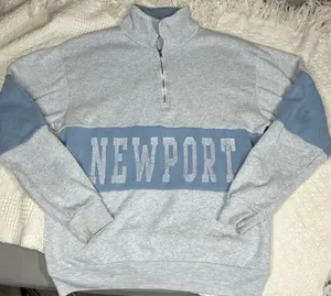 Brandy Melville Women OneSize Gray Newport Spellout 1/4 Zip Pullover Sweatshirt thumbnail 1