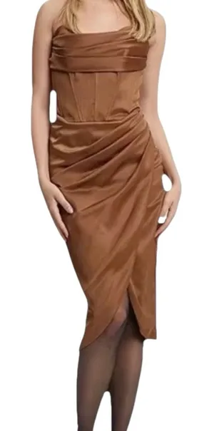 Bardot Jamila NWTs Strapless Corset Dress Brown size 12 thumbnail 1
