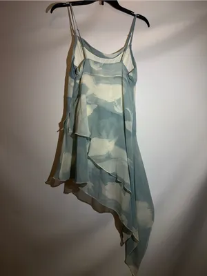 Kimchi Blue Angie Light Blue & Cream Chiffon Asymmetrical Mini Slip Dress S thumbnail 3