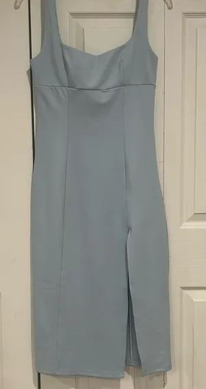 Showpo Pale Blue Scoop Neck Midi Dress with Front Slit thumbnail 1