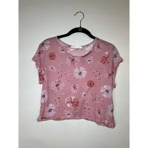 LoveShackFancy Rubbin Cropped Tee Coral Floral Knit Viscose T-Shirt Pink Size S thumbnail 2