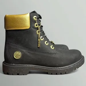 Timberland 6” Heritage Waterproof Nubuck Cupsole Boots in Black/Gold thumbnail 1