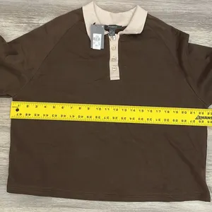 NWT Brown with Tan & Cream Long Sleeve Collar Pullover Sweatshirt Small thumbnail 7