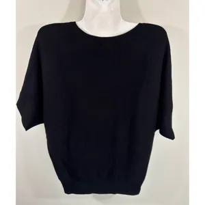 Quince Black Cotton Cashmere Batwing Short Sleeve Sweater Women Size M New thumbnail 5