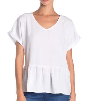 Bobeau Solid V-Neck Ruffle Hem Blouse Size Medium thumbnail 1