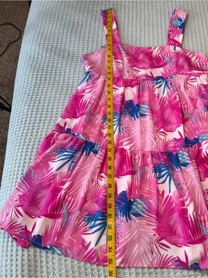 NWT Adrienne Bold Palm Tiered Dress Women Large Pink White Resort Tropical Beach thumbnail 7