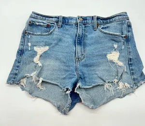 Abercrombie & Fitch High Rise Mom Lt Blue Factory Distressed Cutoff Jean Short thumbnail 1