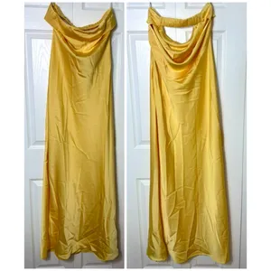 Love & Lemonade Yellow Satin Strapless Cowl Back Cutout Maxi Dress XL thumbnail 4