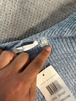 Linda Matthews Open Front Knit Cardigan Light Blue Large NWT Longline Pockets thumbnail 7