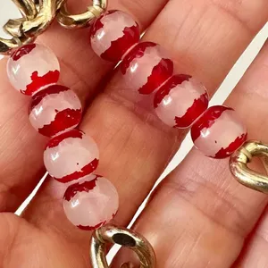 Gold tone red design stretchy beaded bracelet thumbnail 2