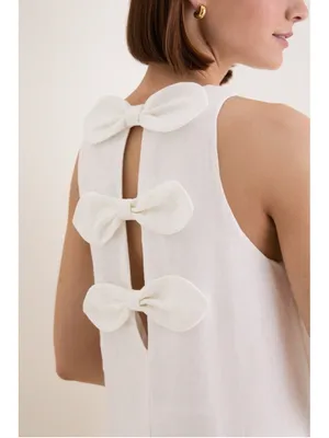 Tuckernuck White Linen Portia Dress Bow Back Breathable Classic Nautical Coastal thumbnail 2