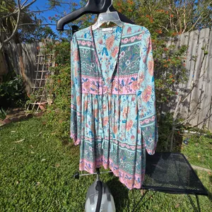 R.Vivimos Long Sleeve Floral Boho Dress Sz. L thumbnail 3
