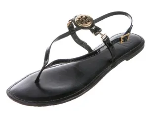 Tory Burch Black Patent Leather Ali Thong Sandal Sz.10 thumbnail 1