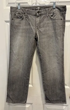 7 For All Mankind Womens Kate Crop Gray Straight Leg Jeans‎ Size 32 Made USA thumbnail 1