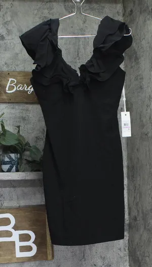 Siena Womens Ruffled Bodycon Mini Dress SATP1725 Black 6 thumbnail 1