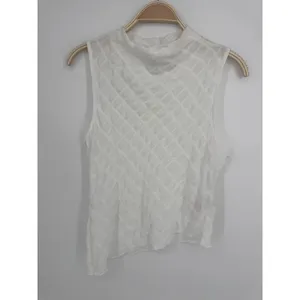 Anthropologie Maeve Asymmetric Textured Tank Small White Sleeveless Mock Neck thumbnail 5