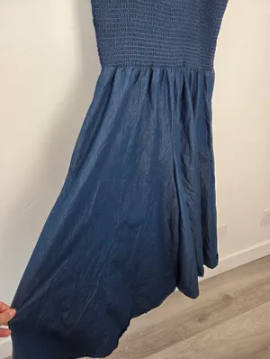 Step In Style Blue Denim Maxi Dress Culottes Wide Leg Smocked Plus Size 2X thumbnail 11