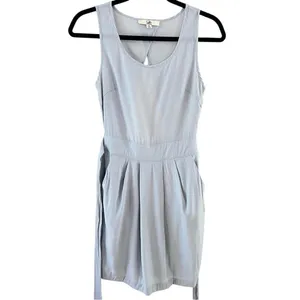 YA Los Angeles Cotton Silk Open Back Pleated Mini Dress Blue Small thumbnail 2
