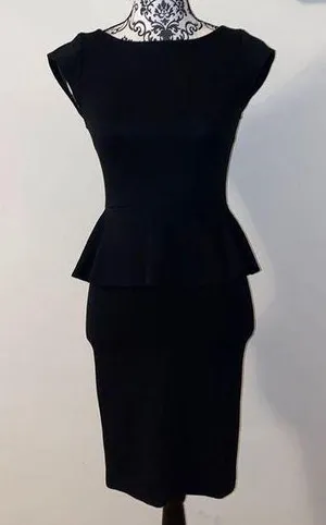 Alice + Olivia Bateau Neckline Peplum Towork Mini Black Dress Size 2 thumbnail 1