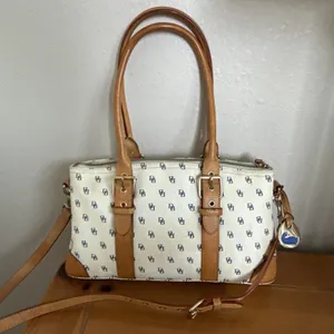 Vintage Dooney Bourke Signature Monogram Y2K 2000 White & Blue Satchel GUC thumbnail 1