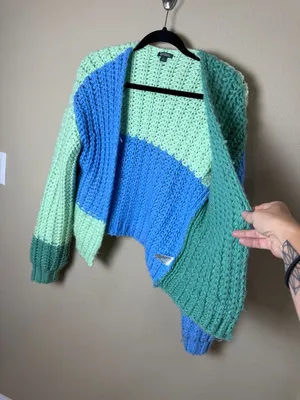 WILD FABLE Colorblock Open Chunky Knit Cardigan Size Small Blue Green thumbnail 4