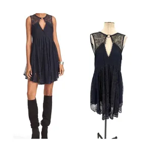 Free People Don't You Dare Lace Mini Dress Open Back Black Combo‎ Size Small NWT thumbnail 2