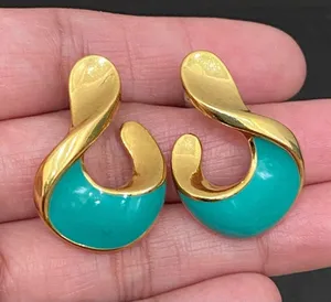 Vintage 90’s AVON “Hint of Color” Surgical Steel Post Turquoise Enamel Earrings thumbnail 8