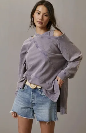 Pilcro Crossover Pullover Sweatshirt Women XXS Long Sleeve Purple Cozy Oversized thumbnail 1
