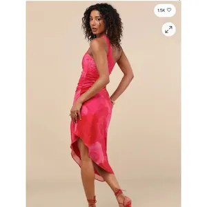 Lulus Pretty Serene Pink Floral One-Shoulder Asymmetrical Midi Dress Size XS thumbnail 2