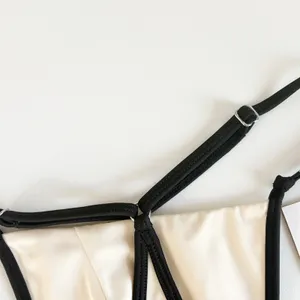 Lovewave Revolve Womens Cream Black Contrast High Cut‎ T-Back Bikini Bottoms S thumbnail 3