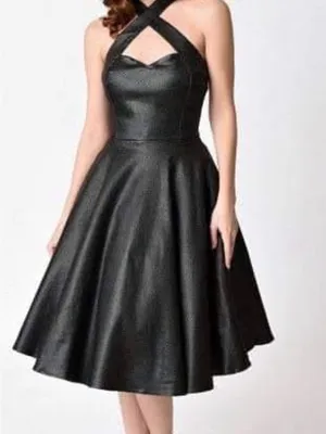 Collectif Black Cross-Neck Fit-and-Flare Midi Dress thumbnail 2