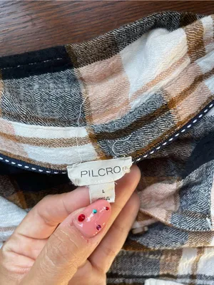 Pilcro Plaid Button-Down Shirt in Brown, Black & White thumbnail 4