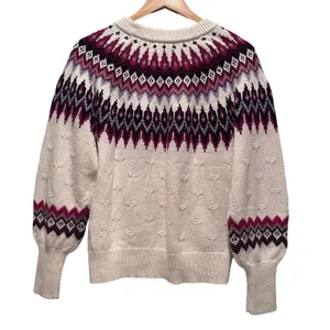 Sundance Eloise Fair Isle Sweater Wool Blend Cream Burgundy Cozy XS‎ thumbnail 3