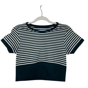 OFFLINE by Aerie Women's Green And White Striped Seamless Cropped T-Shirt Size M thumbnail 2