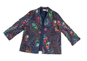 Alfred Dunner Colorful Floral Paisley Print Open Front Jacket‎ Blazer Size 14 thumbnail 1