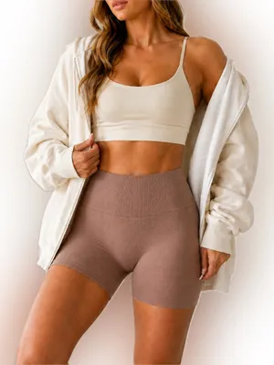 NWOT SET Active SCULPTFLEX Bike Shorts Small Taupe Brown Seamless High Rise thumbnail 1