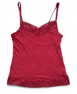 Elle “Must Have Cami” Coral pink - red lace cami top with lace trim thumbnail 1