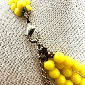 Yellow beaded red and green and blue statement necklace thumbnail 4
