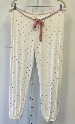 Eberjey Gisele Heart Print Pajama Pants Joggers Cream Pink XS 1331 thumbnail 1