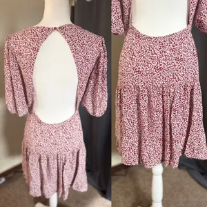 Free People Dancing In The Dark‎ Mini Dress Womens Large Maroon Floral Open Back thumbnail 3