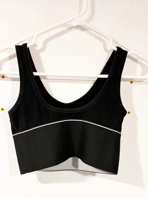Alexander Wang logo elastic bra in ribbed jersey in Black Tank Top Size XL thumbnail 6