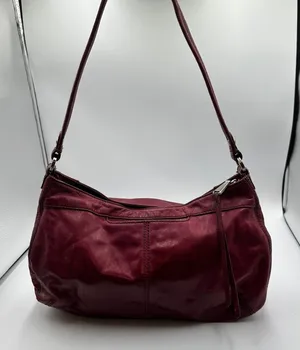 Hobo International Red Leather Shoulder Bag Zip Top Hobo Purse Handbag Berry thumbnail 1
