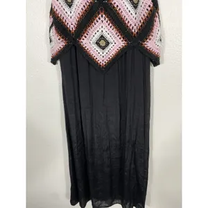 REBELLION Crochet Geometric Maxi Dress Sleeveless Black Pink Size M thumbnail 6