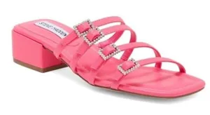 New womens sz 7 Steve Madden pink African slide sandals Y2K rhinestone short thumbnail 1