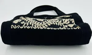 Vera Bradley Black Microfiber Quilted Embroidered Purse Double Handle Vintage thumbnail 4