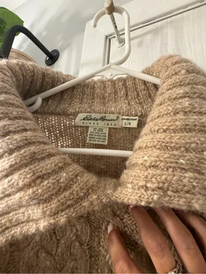 Eddie Bauer 100% Wool Cozy Cable Knit Collared Sweater - Beige thumbnail 2