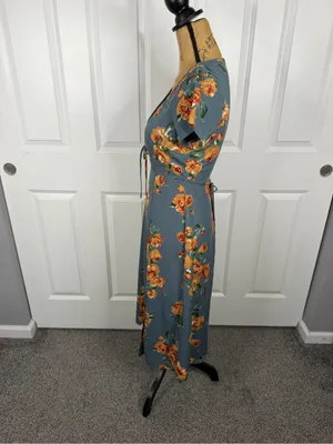 Lulus Floral Cutout Tie Front Midi Dress Blue Orange Sz S NWOT thumbnail 3