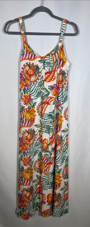 Label Of Love Womens Tropical Summer Midi Dress Purple Orange Small thumbnail 1