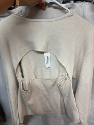 Women’s Cream Ribbed Cutout Crewneck Sweater thumbnail 3